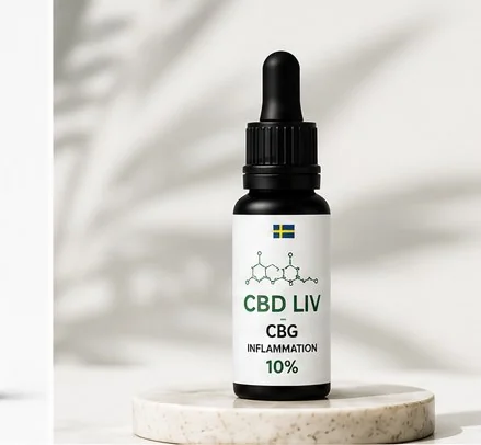 CBG Olja 10% Inflammation på stenpodium med palmbladskugga