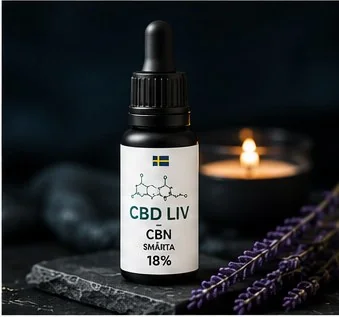 CBN Olja 18% Smärta i kvällsmiljö med ljus och lavendel
